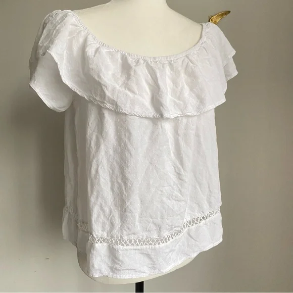 Buffalo David Bitton White Off-Shoulder Ruffle Top - Picture 2 of 8